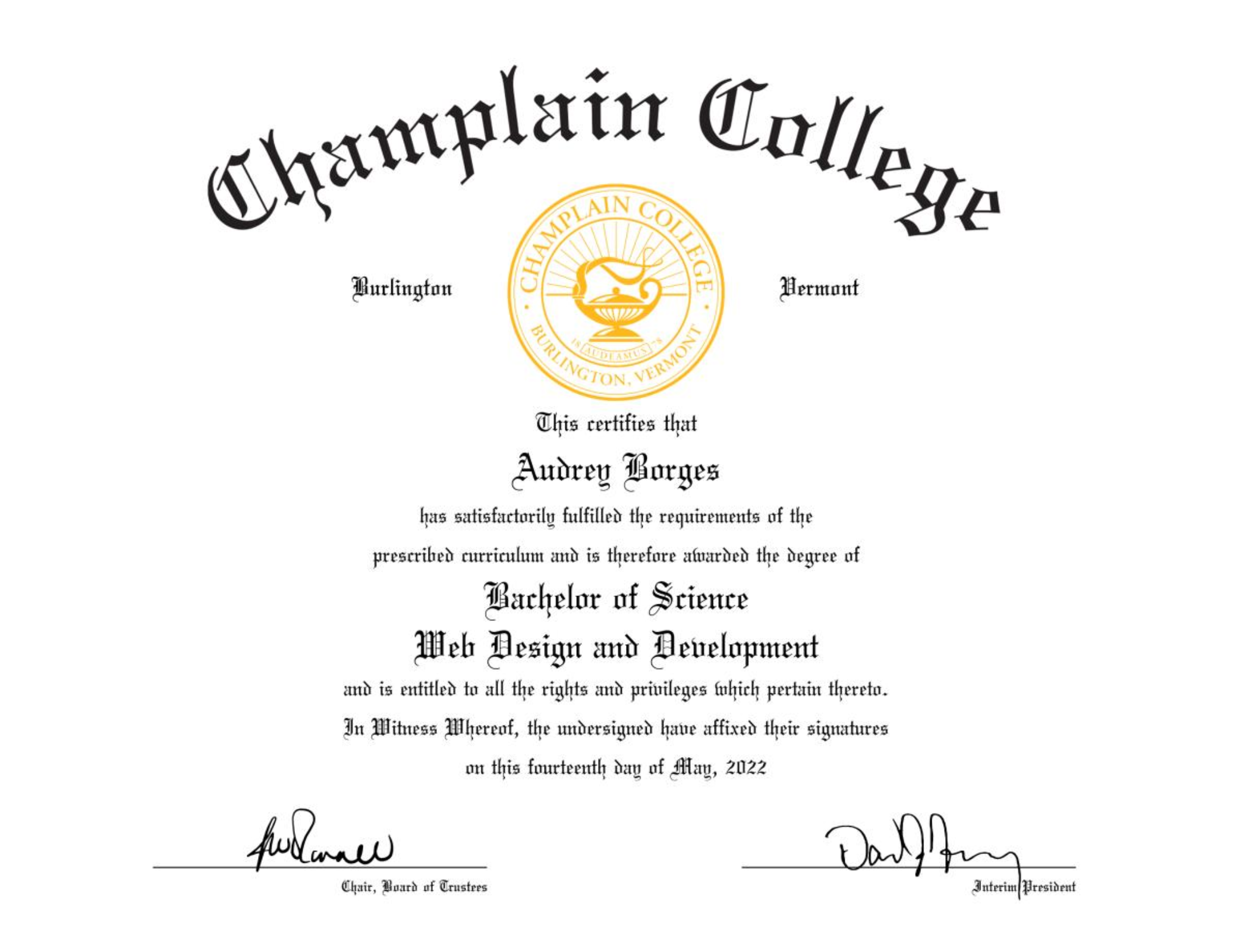 Champlain College BS Web Design and Development
